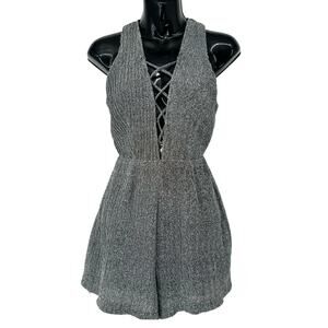 ASTR Silver Crinkled Metallic Romper Size XS